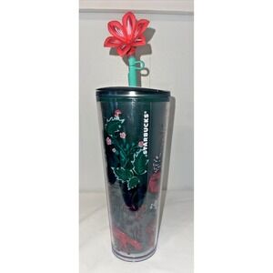 Starbucks Christmas Tumbler Woodland Berry Venti/24 oz. w/ Flower Straw Topper